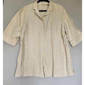 Cream Linen Tunic Blouse Large Minimalist